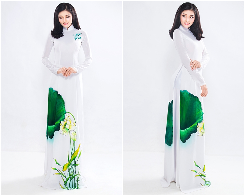 Marry Blog :: Áo dài cưới đẹp màu trắng vẽ hoa sen ấn tượng