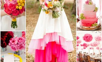 Váy cưới màu hồng xếp tầng ombre - Blog Marry