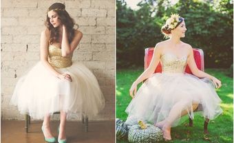 Váy cưới ngắn sequins kết hợp voan xòe - Blog Marry