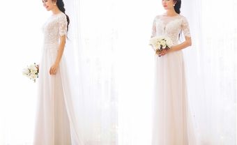 Áo dài cưới ren trắng tay lửng phối voan mềm mại - Blog Marry