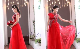 Áo dài cưới voan đỏ tay ngắn kết cườm tinh xảo - Blog Marry