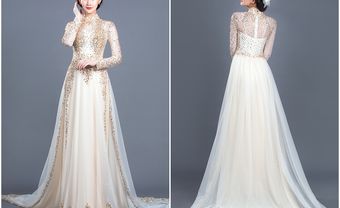 Áo dài cưới đẹp cách tân đính kim sa ánh vàng đồng - Blog Marry