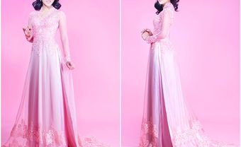 Áo dài cưới đẹp màu hồng phấn chất voan phối ren sang trọng - Blog Marry