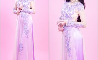 Áo dài cưới đẹp màu hồng phấn thêu ren tím pastel ngọt ngào - Blog Marry