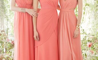 Váy phụ dâu dáng dài màu hồng cam san hô tuyệt đẹp - Blog Marry
